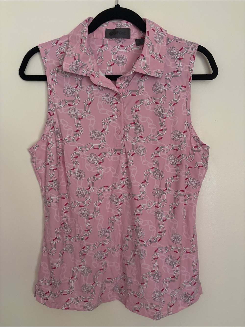 G/Fore Women’s Sleeveless Collared Shell Top - Pink Chain Print